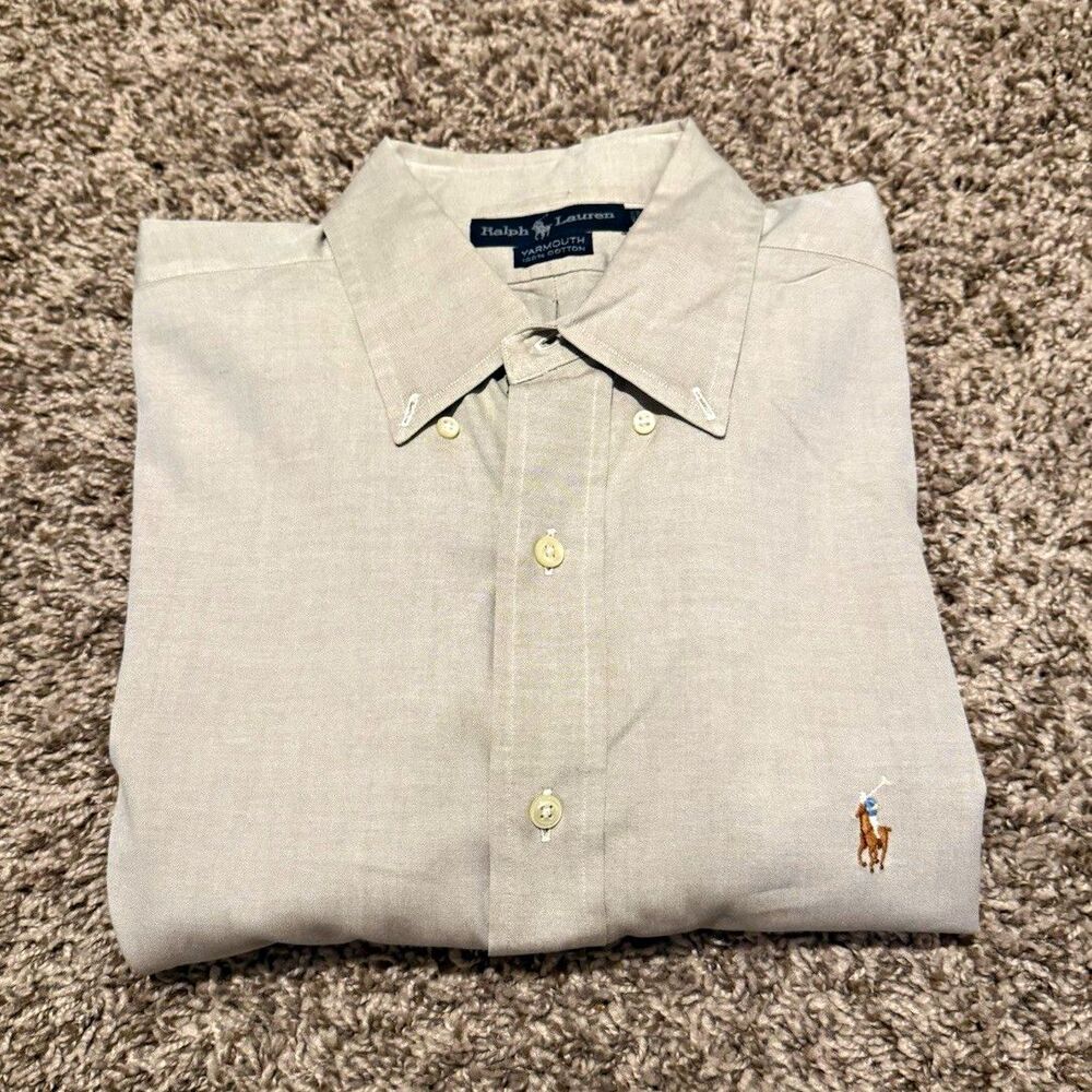 Polo Ralph Lauren Yarmouth Men’s Beige Solid Cotton Dress Shirt 16.5 34/35